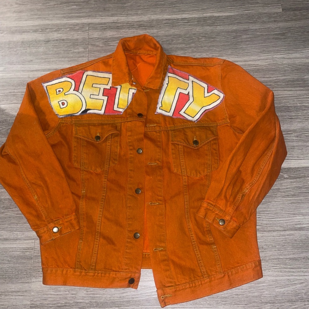 COPY - Orange Denim Jacket with Bold Lettering